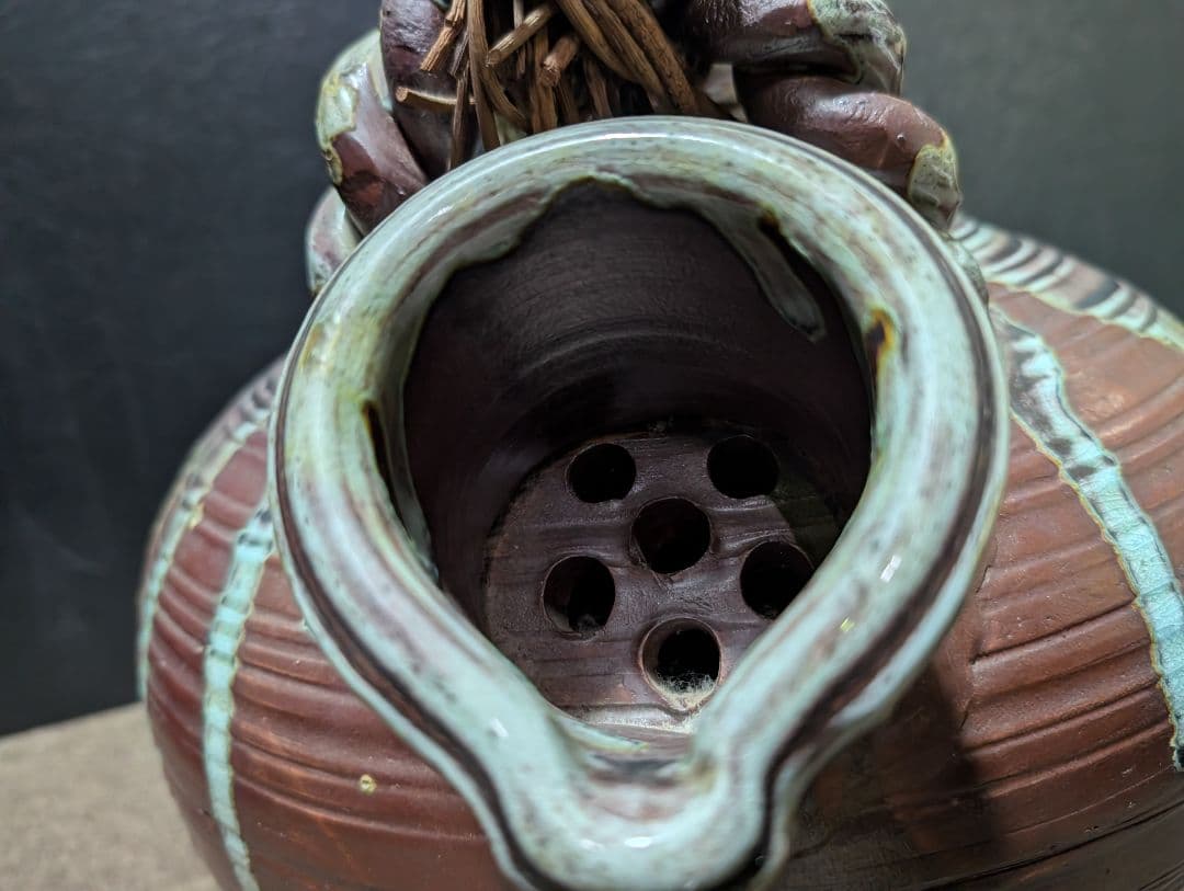 陶器製急須 丸型 ドリッピング釉薬 信楽焼　特大急須 57cm 骨董品