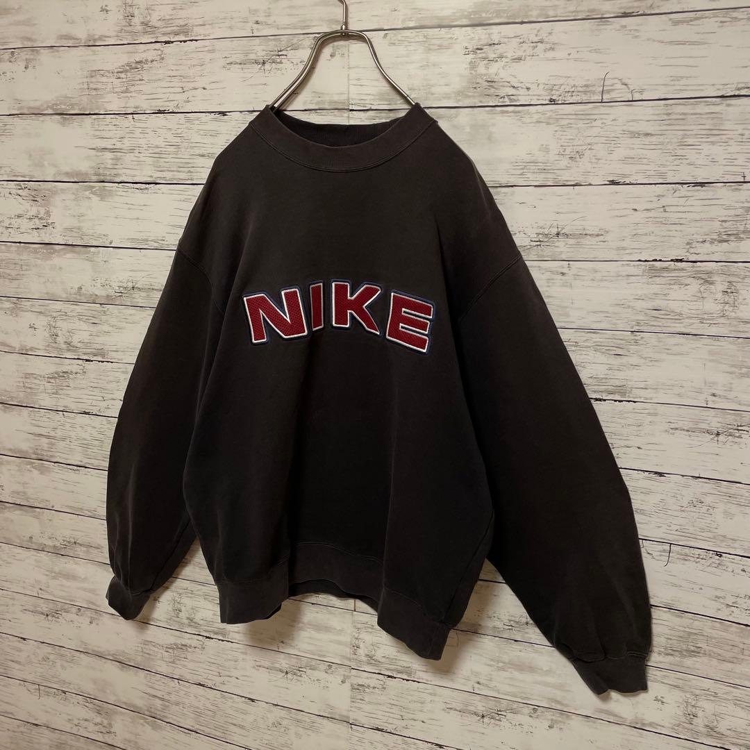 993【人気Lサイズ】ナイキ♤刺繍ビッグロゴ　90s 銀タグ　希少　スウェット