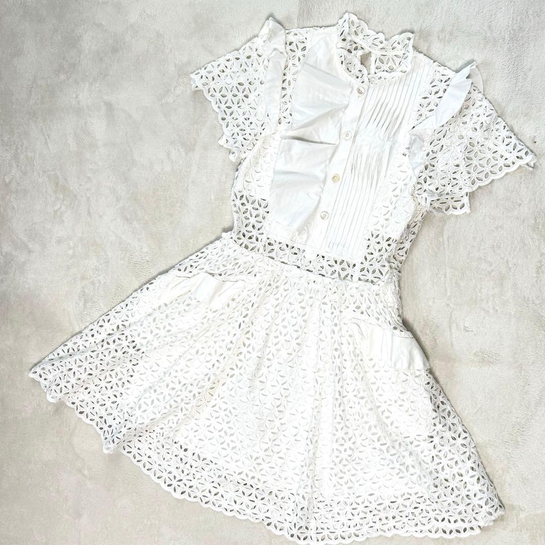 Self Portrait レースデザイン ミニワンピース 半袖 ホワイト