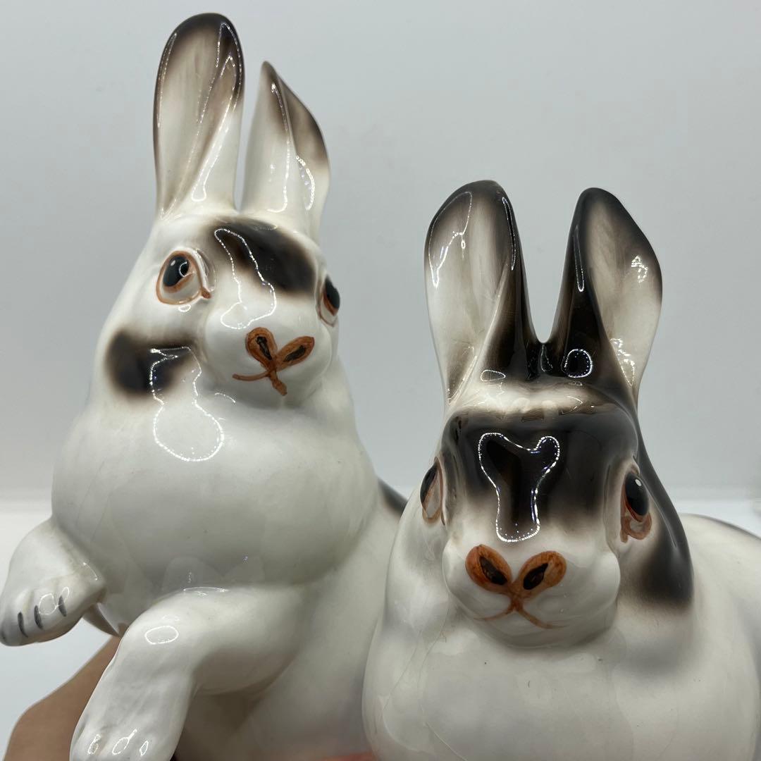 イタリア製　Ceramiche Ronzan うさぎ　2匹　陶器　置物　希少