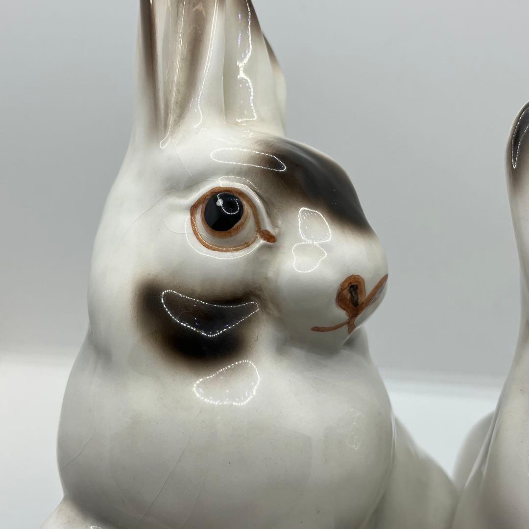 イタリア製　Ceramiche Ronzan うさぎ　2匹　陶器　置物　希少