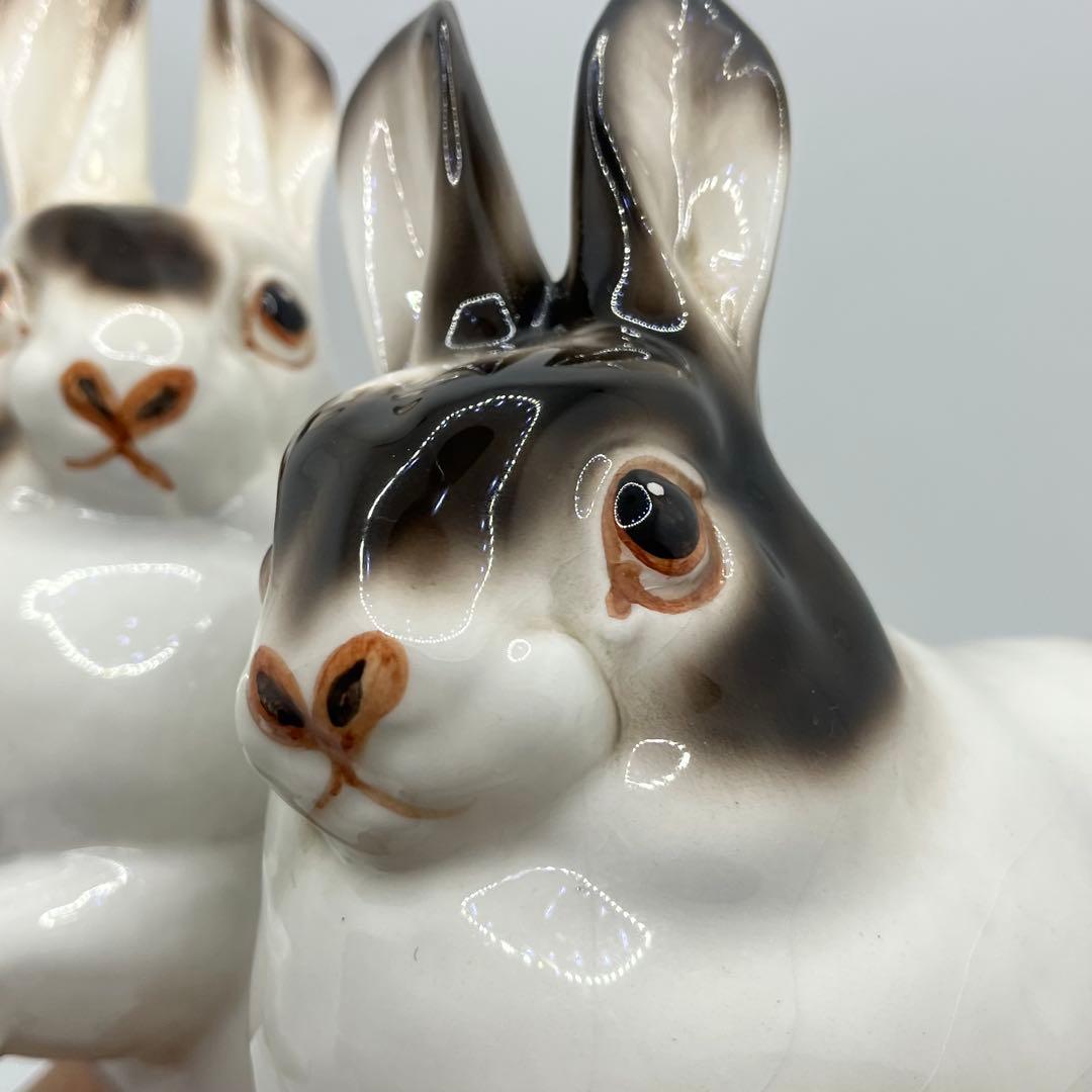 イタリア製　Ceramiche Ronzan うさぎ　2匹　陶器　置物　希少