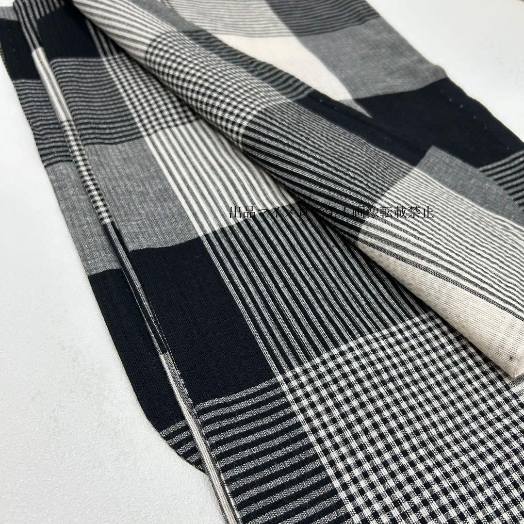 浴衣　綿麻　先染め ブロックチェック 黒　グレー　格子 2点　0531⑫