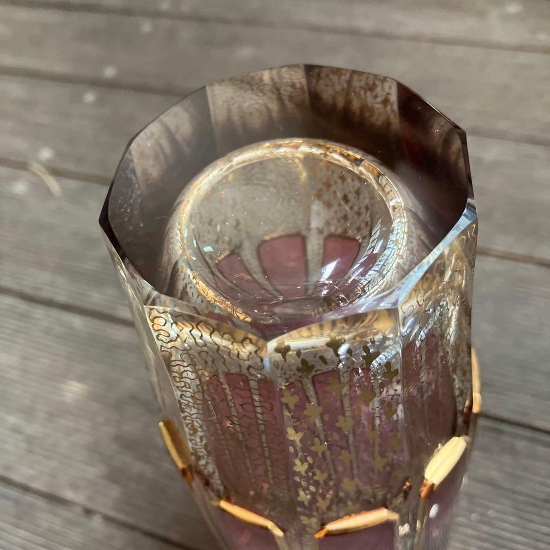 Bohemia ボヘミアガラス パネル花瓶　金彩 レリーフ フラワーベース