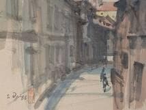 【真作】絵画　水彩（色紙）　フランクフルトのまち　スケッチ風景　Y197