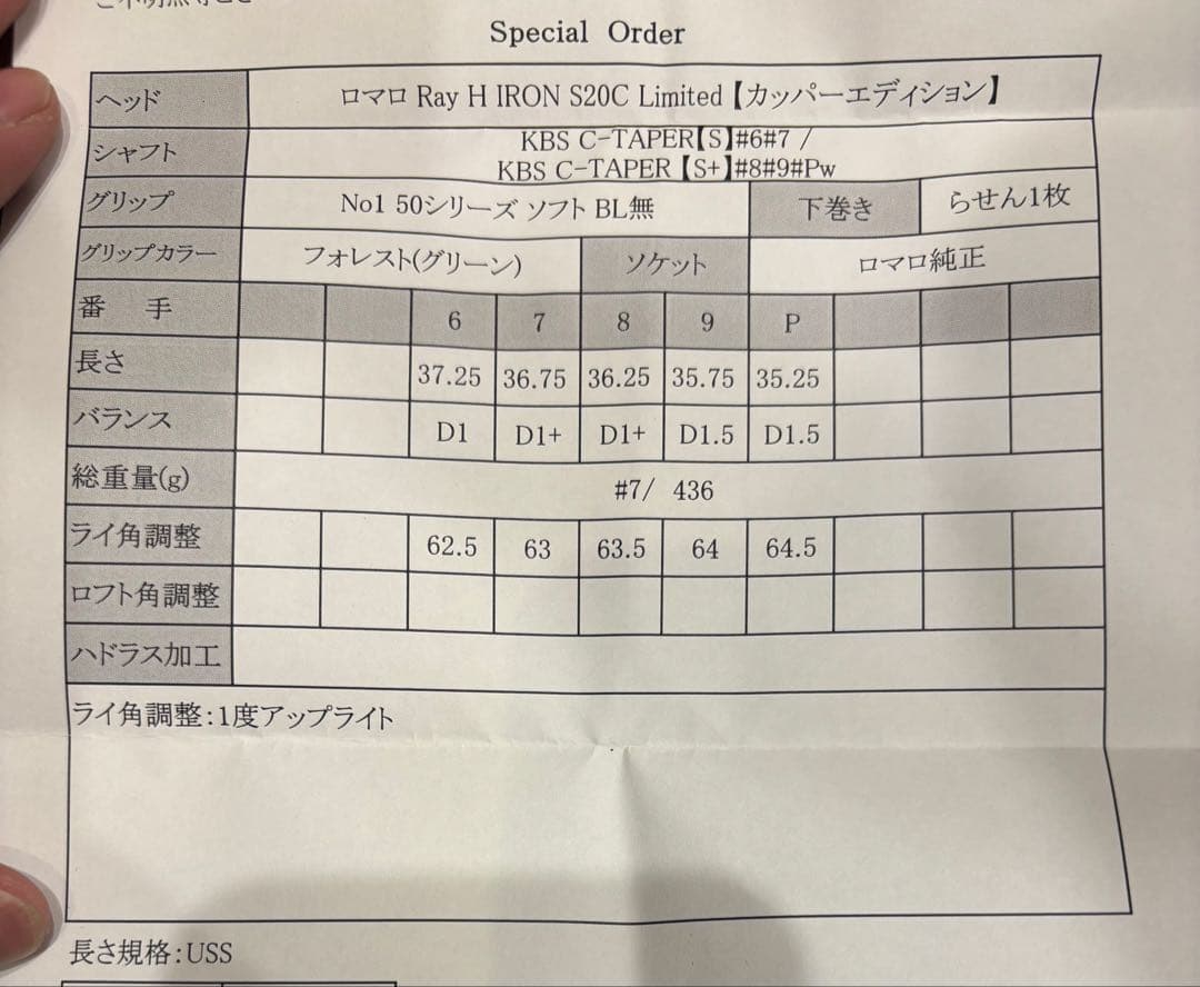 クラブ Ray H IRON S20C Limited 6-P(KBS C-taper)