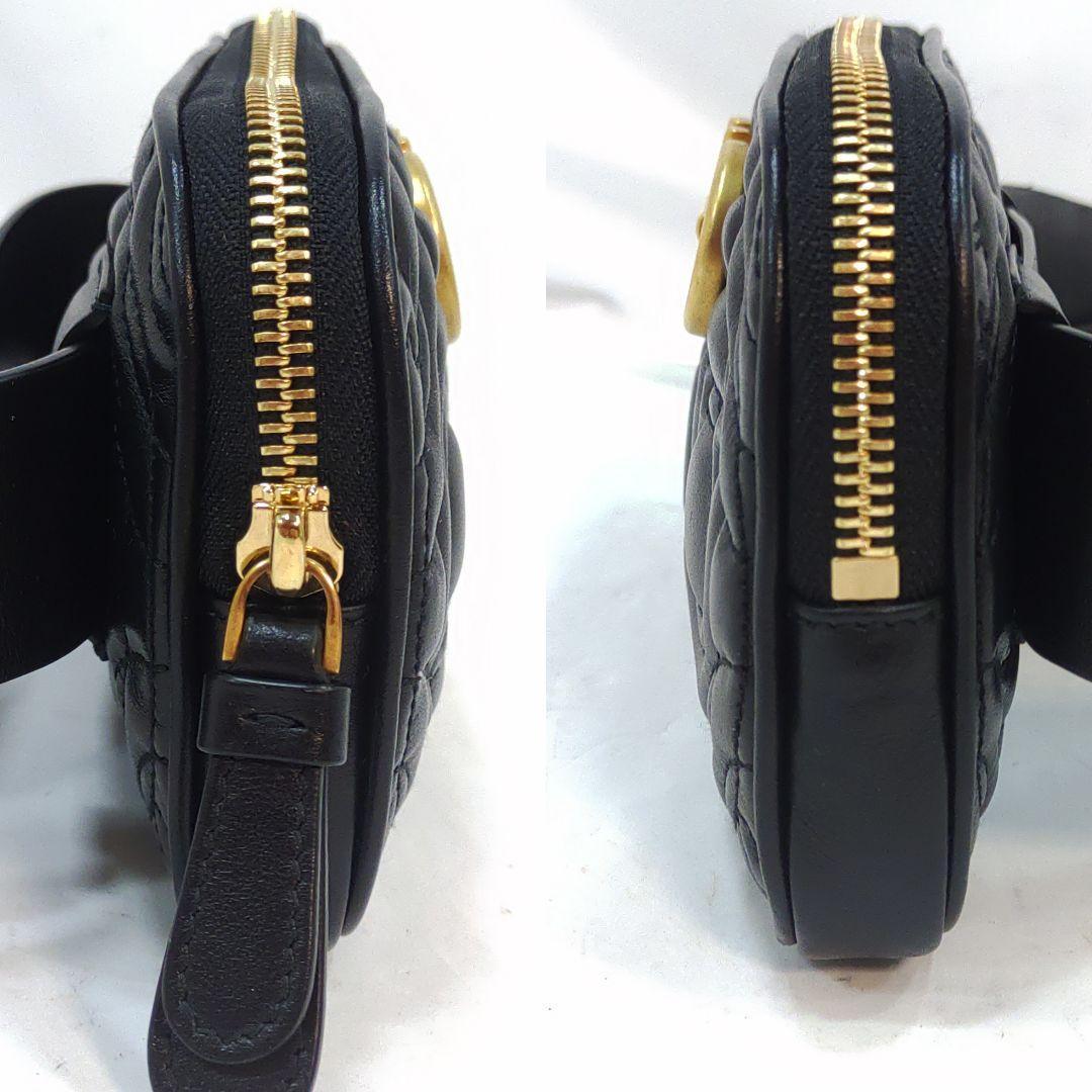 【未使用級】フェラガモ ウエストポーチ ガンチーニ キルティング レザー 黒