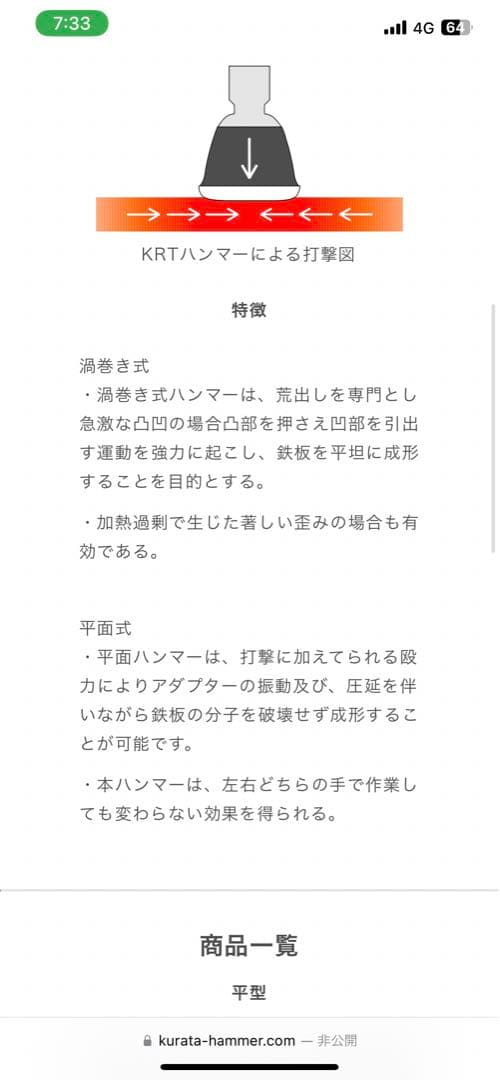 倉田ハンマー 倉田製作所 絞り加工 絞りハンマー シボリハンマー 板金塗装 鈑金
