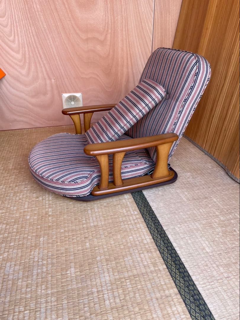 美品　中居木工　ストライプデザイン　木製座椅子