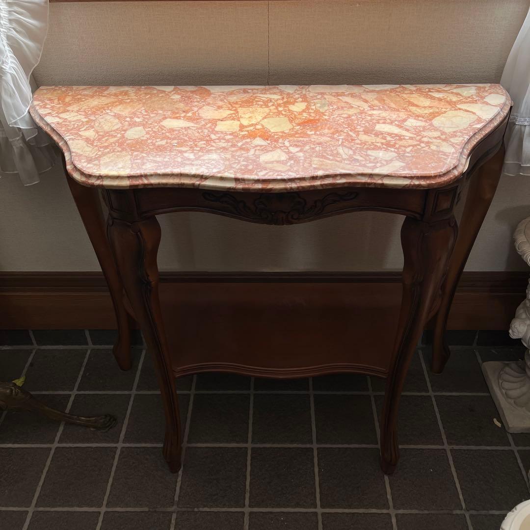 コンソールテーブル　猫脚　割れあり　アンティーク　家具　大理石