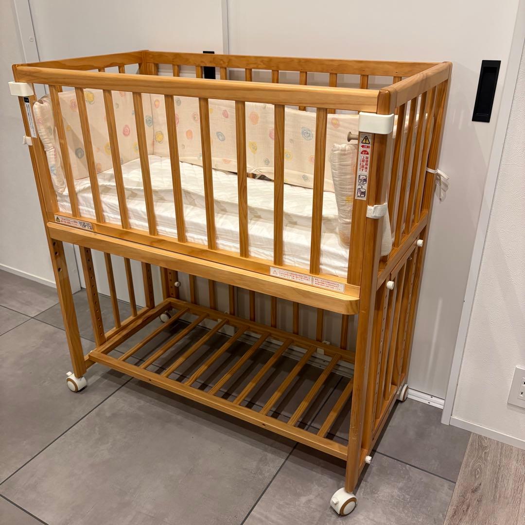 【美品】大和屋 そいねーる＋ムーブ ベビーベッド ナチュラル　マットレス