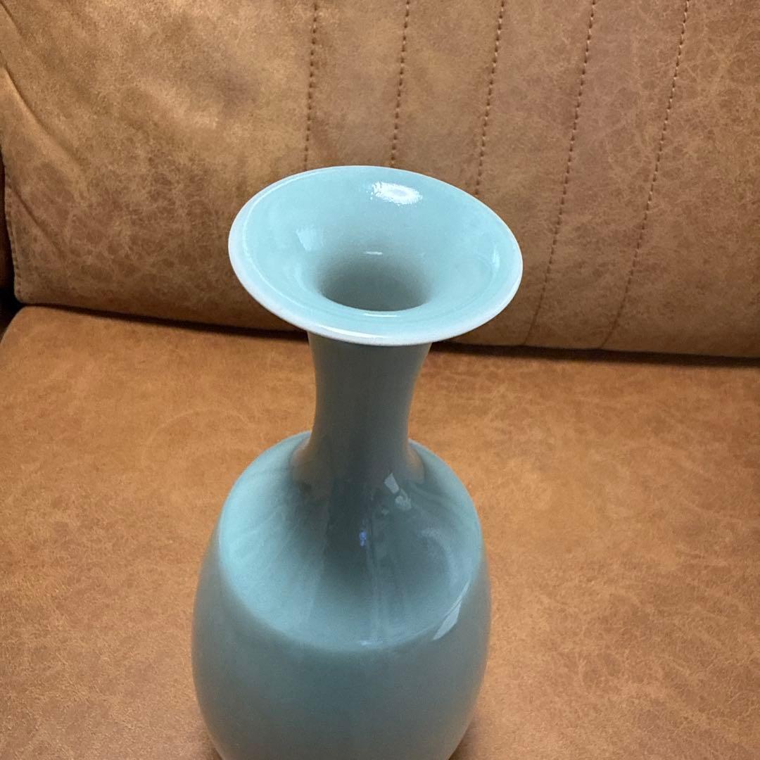 吉田昇包 作 青磁鶴首瓶 共箱・略歴書付 美品 現代陶芸 霊山窯