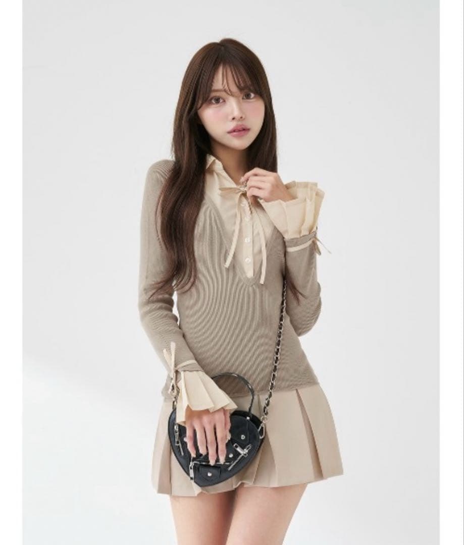 Darich シャツドッキングプリーツミニワンピース　GRY