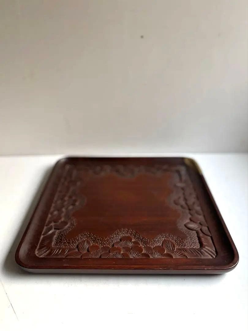 755 ヴィンテージ 軽井沢彫 桜彫 角盆 大阪屋家具店 金継ぎ 民芸 工芸