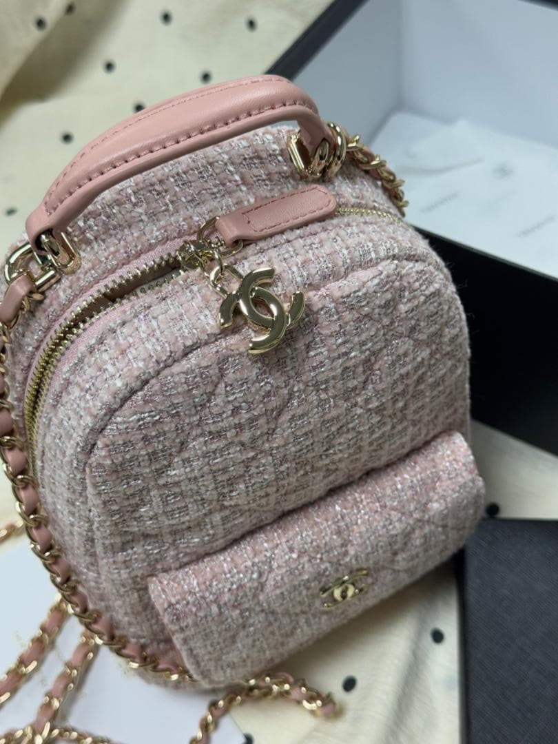 VIP★顧客限定 ピンク ツイード バックパック型ショルダーバッグopk
