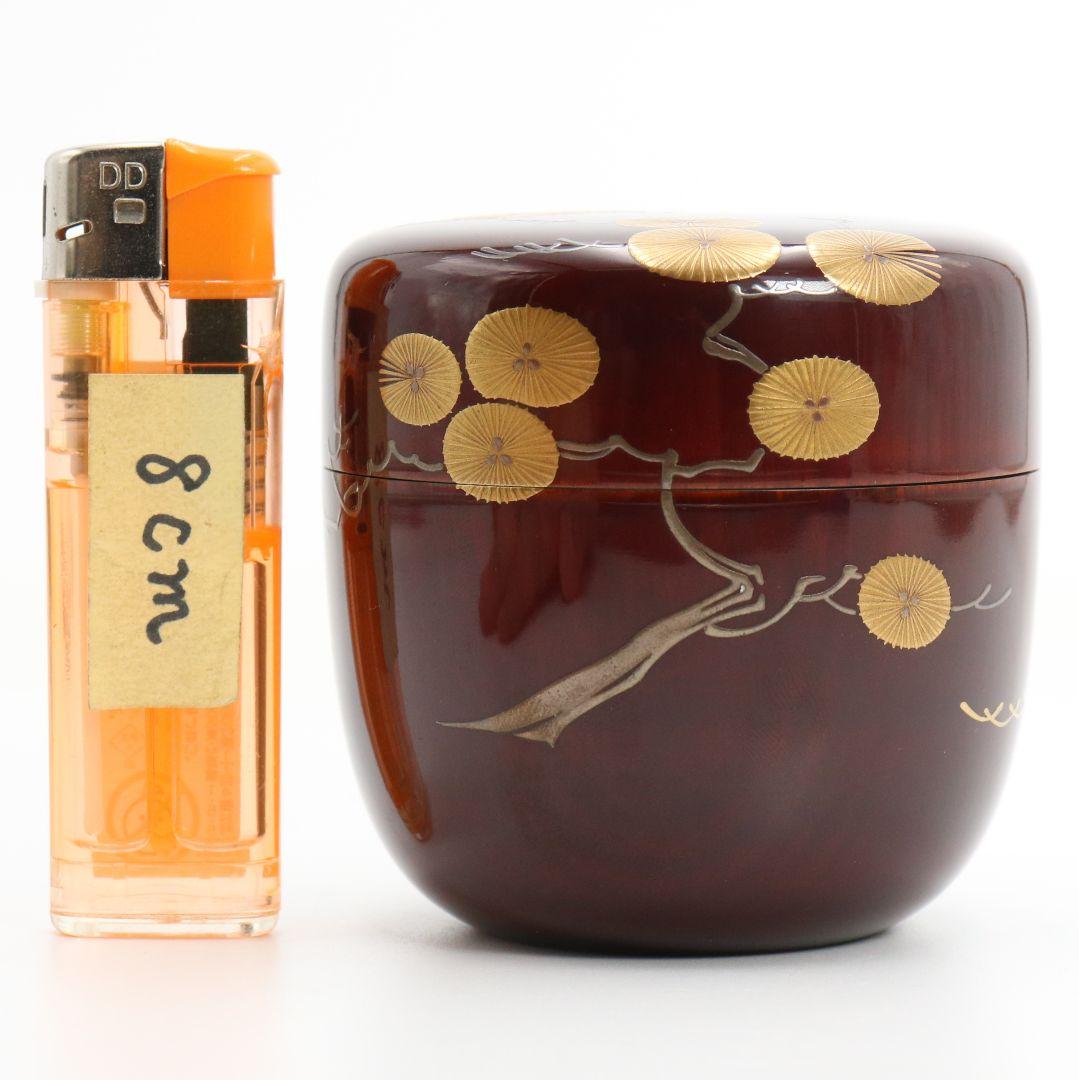 漆匠 高桑泉斎作 唐松蒔絵 溜塗 大棗 二重箱 茶道具 共布　AZ659　NT9