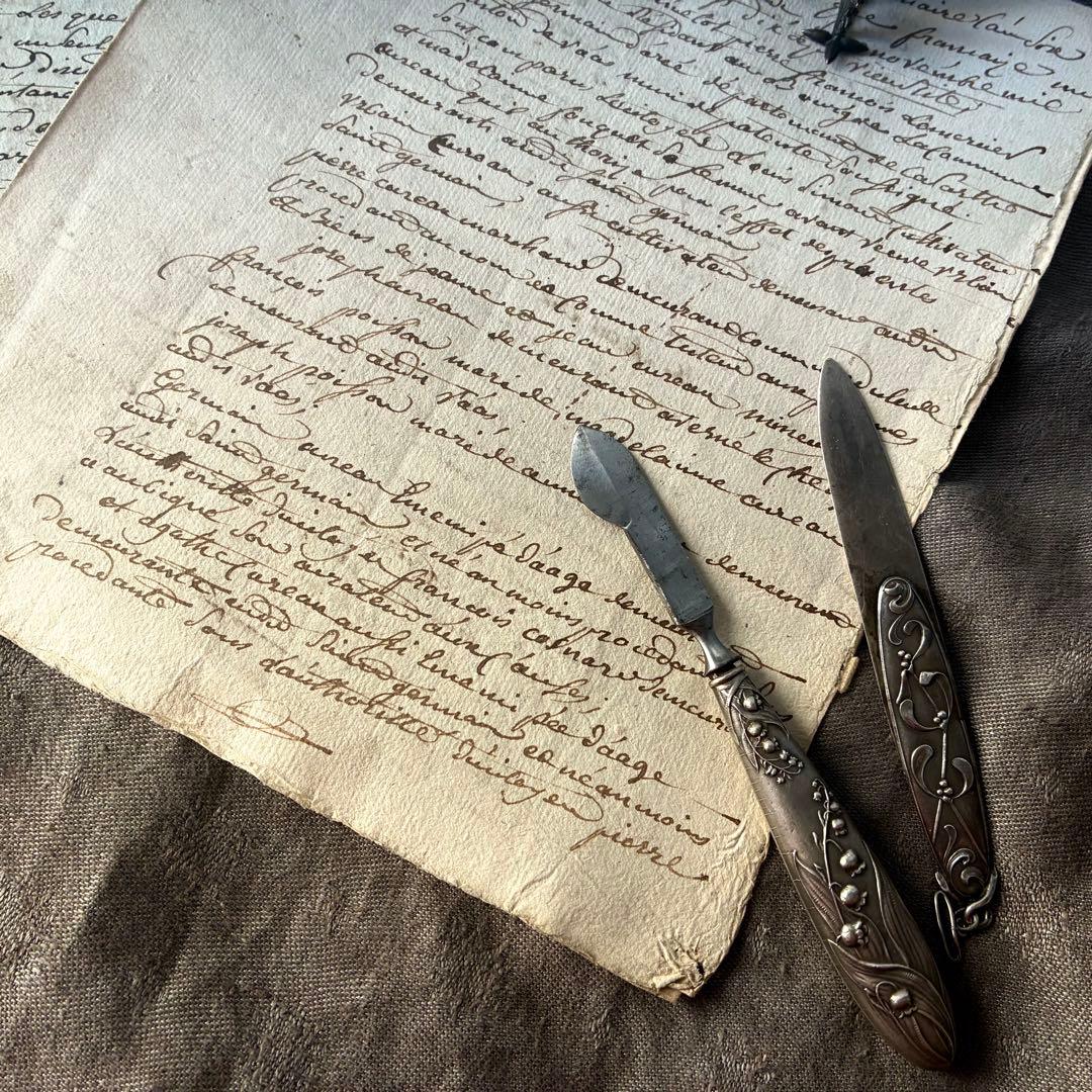 フランス革命時のマニュスクリ2枚セット　18世紀古文書紙物　フランスアンティーク