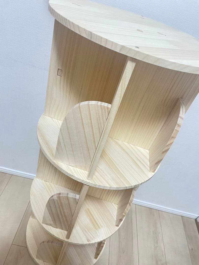 【美品】回転式 本棚 絵本棚 4段 木製 ナチュラル 省スペース 回転ラック