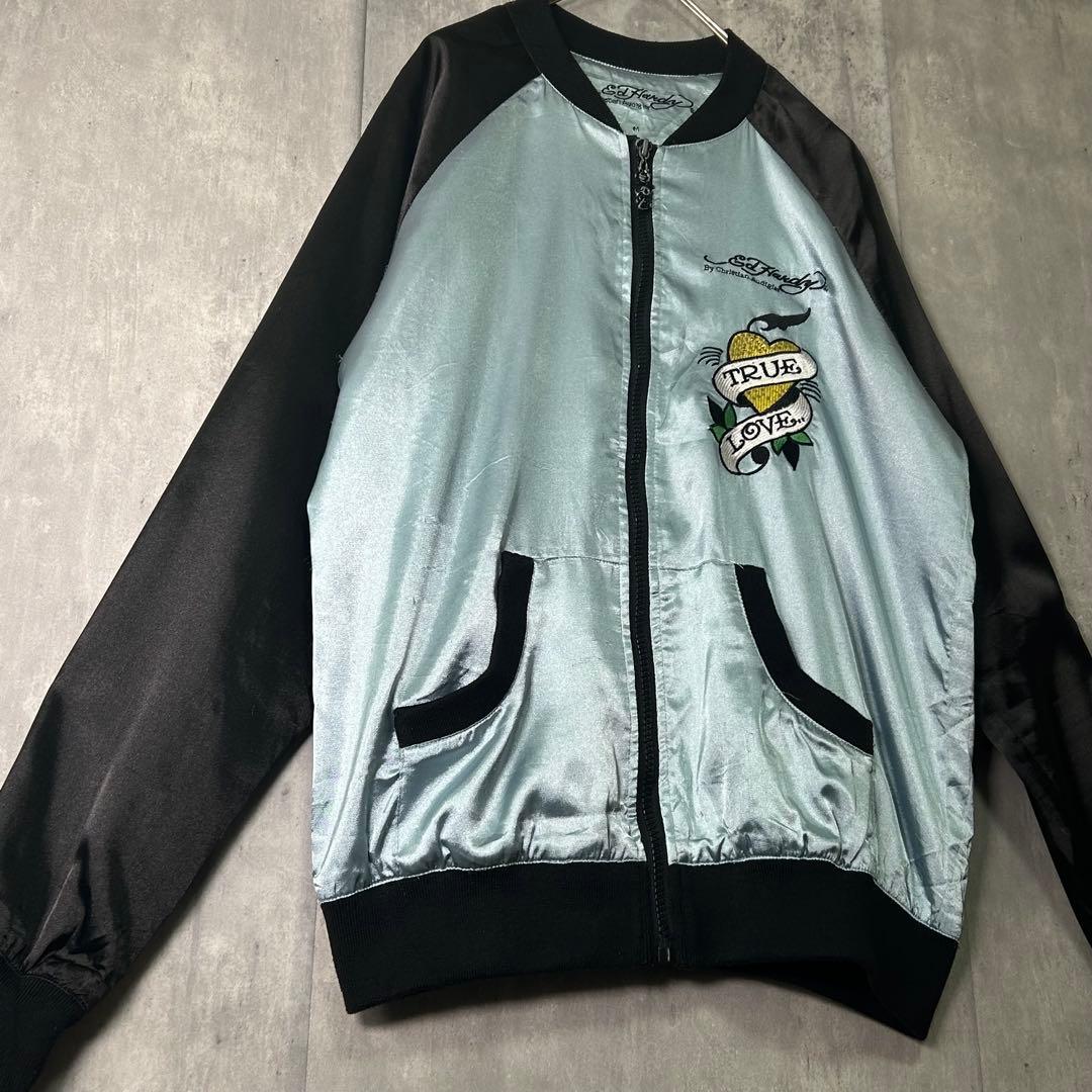 Ed Hardy スカジャン 両面刺繍 黒 水色