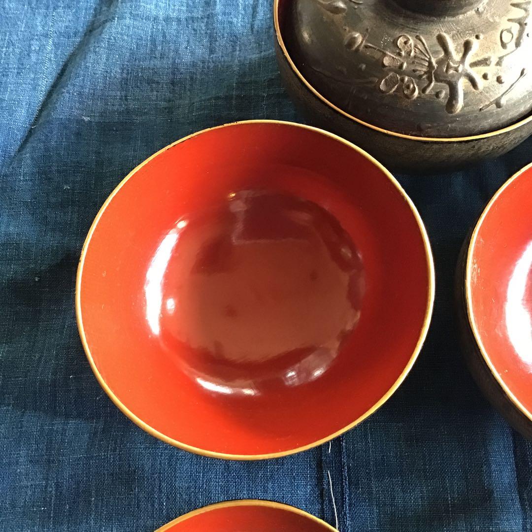 会津鉄錆塗　金蒔絵　椀6客　時代木製漆器　吸物　伝統工芸　漆芸