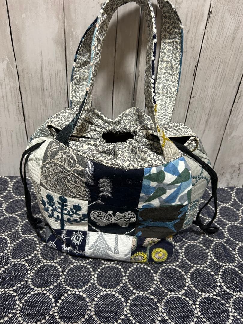 ミナペルホネン ハンドメイド パッチワーク 巾着トートバッグ