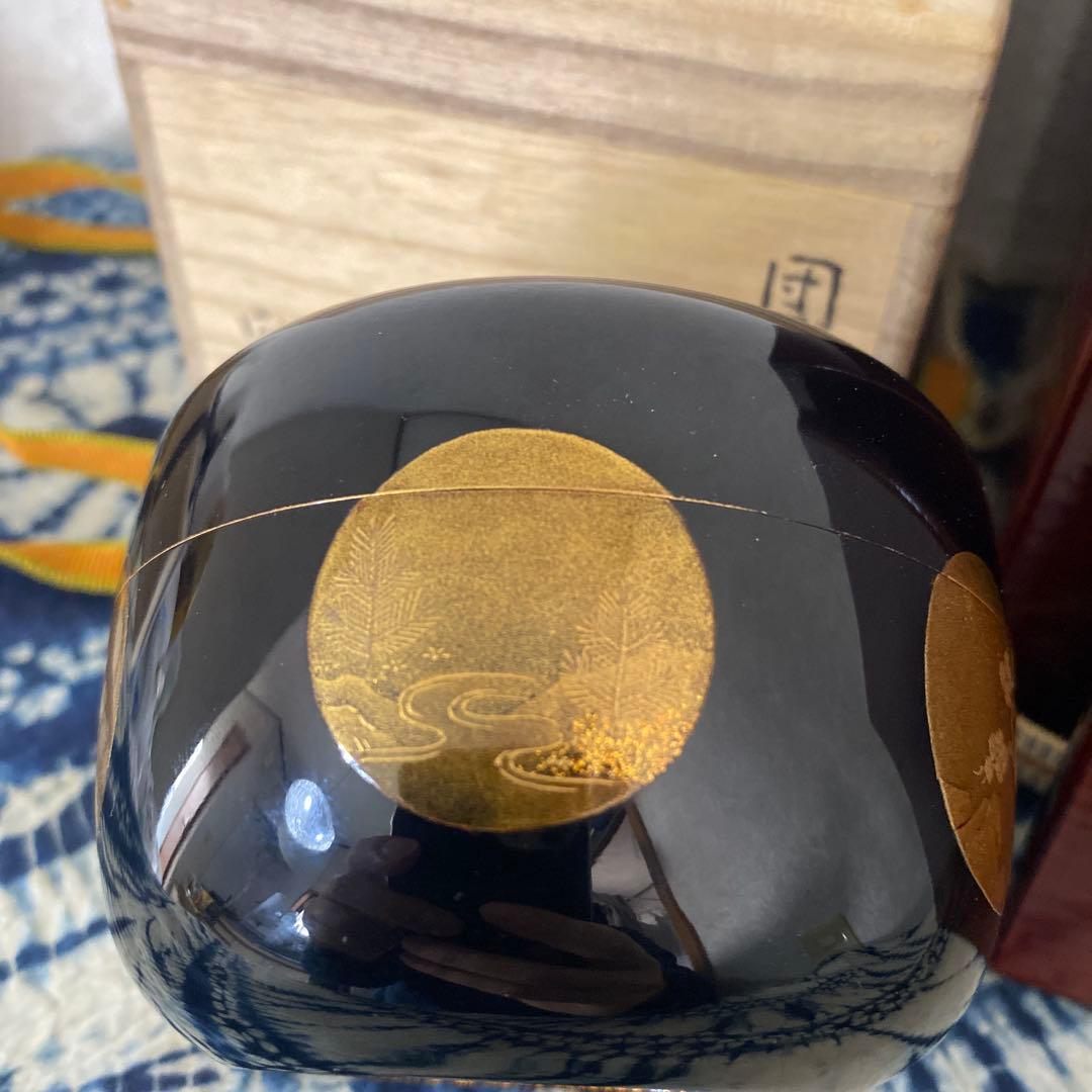 向陽　団扇蒔絵平棗　二重箱　茶道具