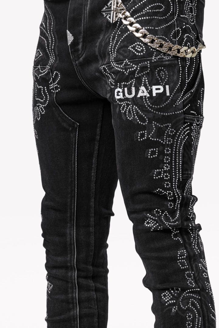 パンツ GUAPI VINTAGE BLACK PAISLEY DENIM SIZE30