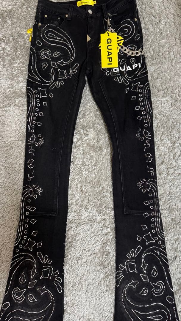 パンツ GUAPI VINTAGE BLACK PAISLEY DENIM SIZE30