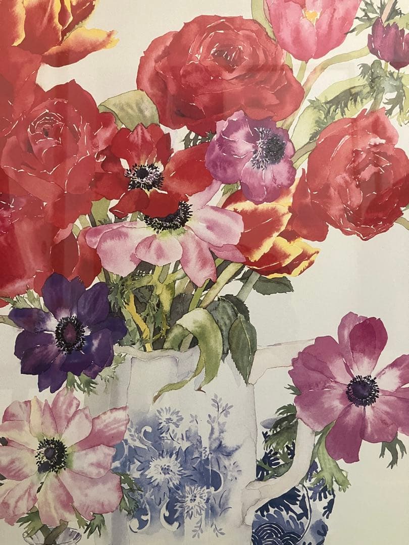 メアリーウディン　花　水彩画　 額装