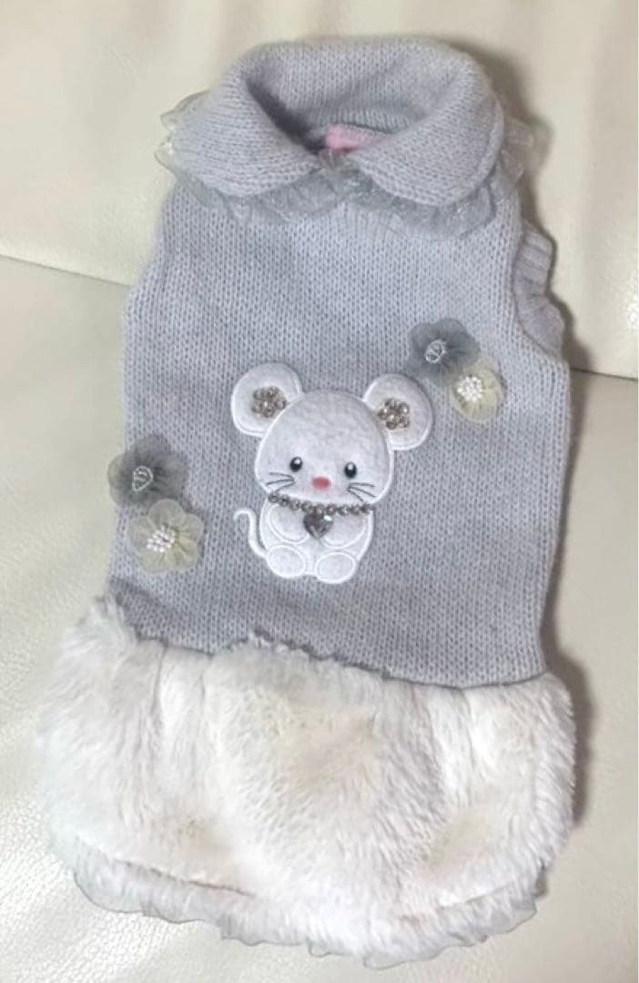 【犬用ワンピース】グレー/ニット/ファー/犬用服/for pets only
