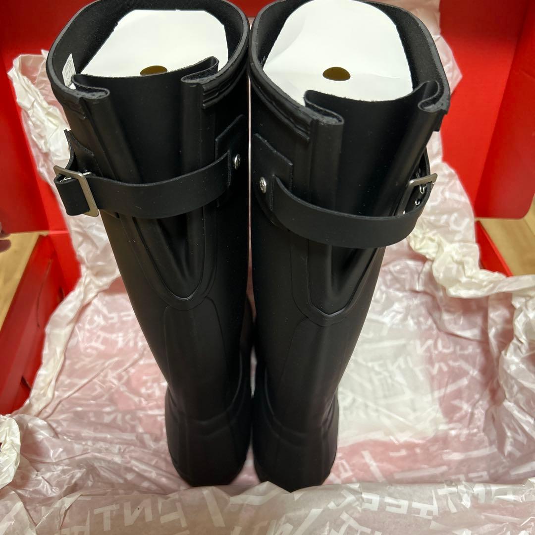 【新品未使用】HUNTER レインブーツ ブラック 長靴 バックル付き US7