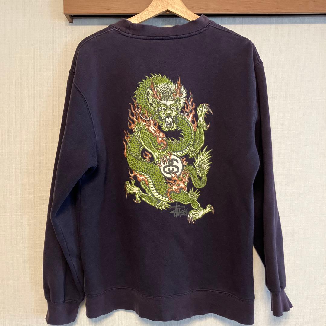 STUSSYスウェットSサイズ ドラゴン　USA製　紺タグ