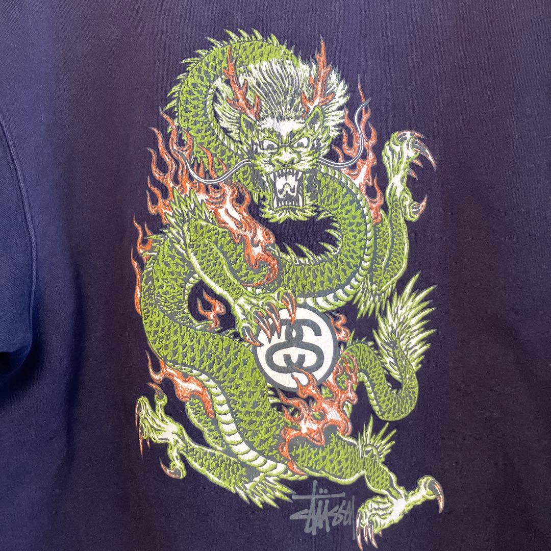STUSSYスウェットSサイズ ドラゴン　USA製　紺タグ