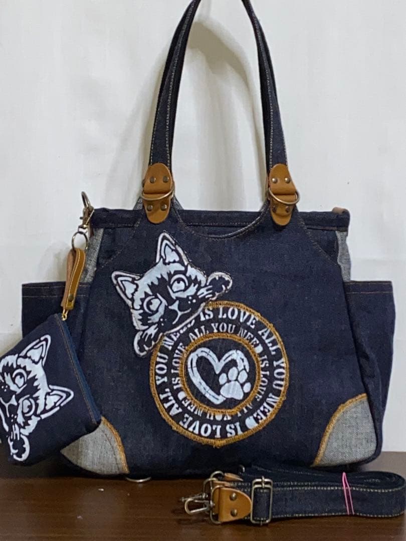 ハンドメイド☆ステンシル☆トラネコ☆リュック対応☆4wayあおりバッグ