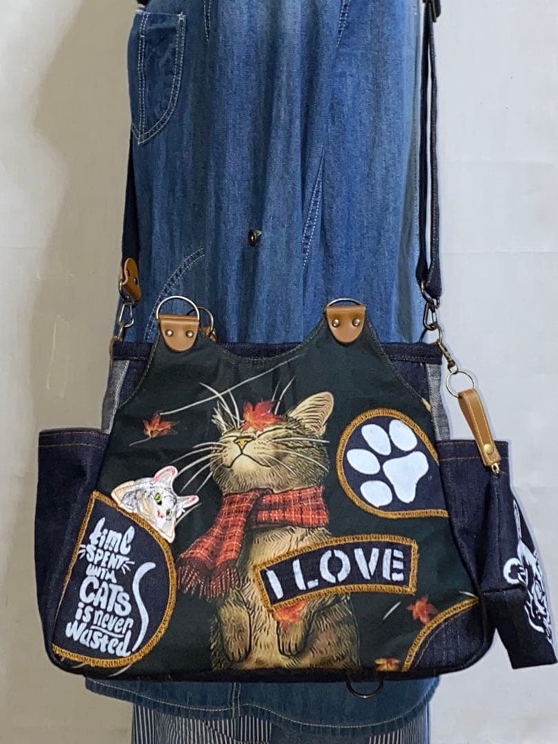 ハンドメイド☆ステンシル☆トラネコ☆リュック対応☆4wayあおりバッグ