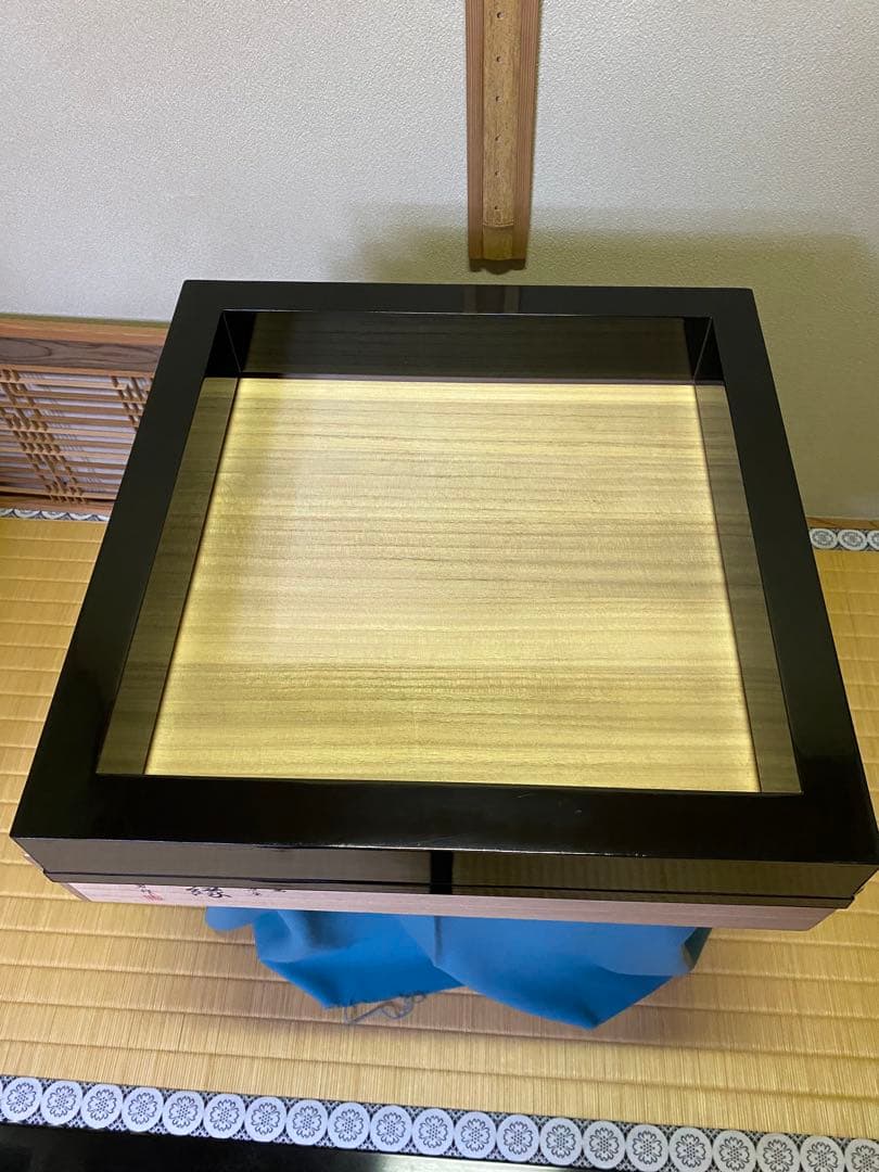 茶道具/炉縁 輪島塗 前志芸男作 面独楽継絵沈金 溜塗炉縁　共箱