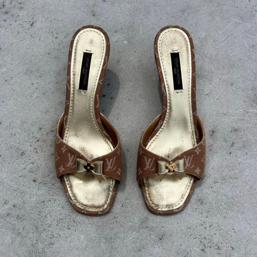 Vintage LOUIS VUITTON ブラウンゴールドミュール