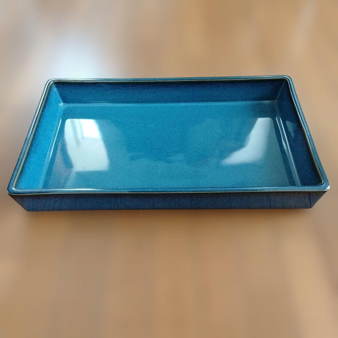 大き目海鼠釉薬水盤で濃紺の美しい色合いが特徴の陶器製大型陶磁器海鼠釉書道具入れ