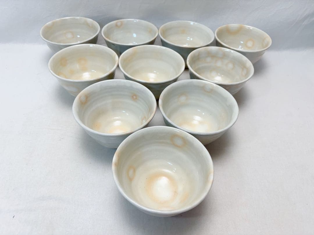 未使用 茶道具 清和窯 粉引 数茶碗 十客組 陶印 茶器 茶事 茶席 共布 共箱
