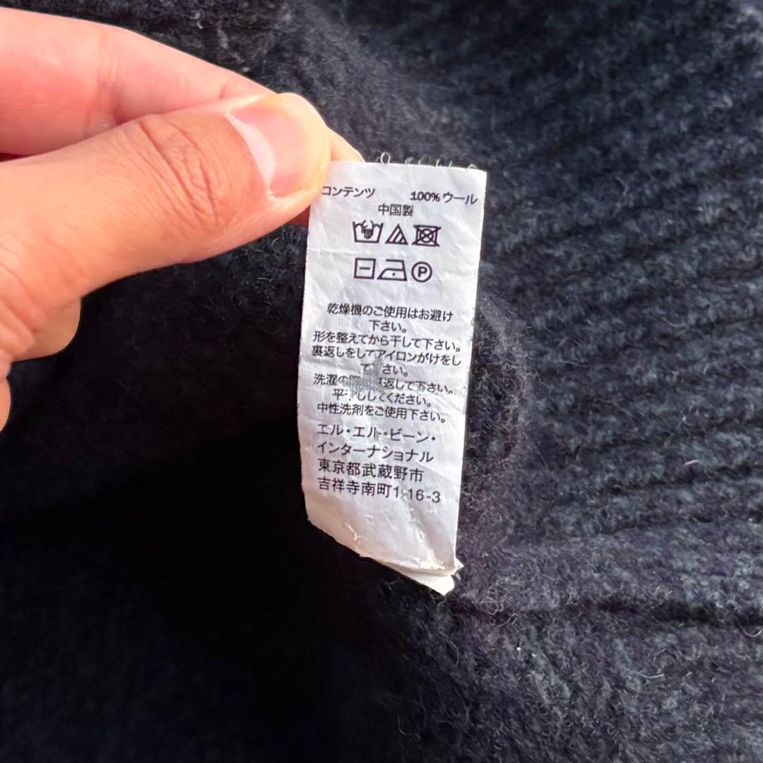上質 90s 00s エルエルビーン古着 ヘンリーネック ウールニット ネイビー