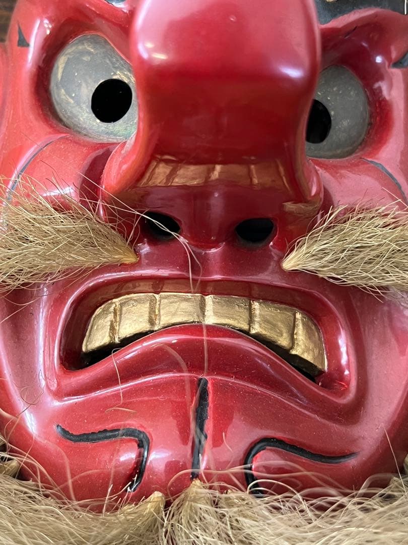 備中神楽面　猿田彦命　天狗面　木彫　中川剛山作