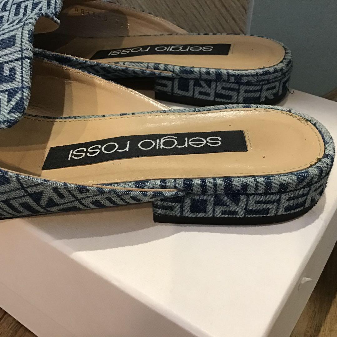 Sergio Rossi sr1デニム地ロゴミュール