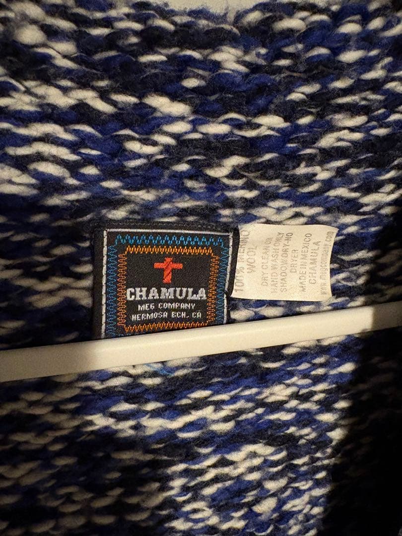 【美品】CHAMULA フード付きニット 青白