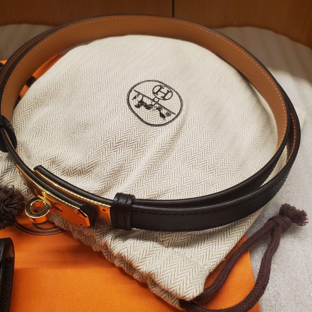 【極美品】HERMES ケリーポケットベルト 18 ノアール ゴールド金具