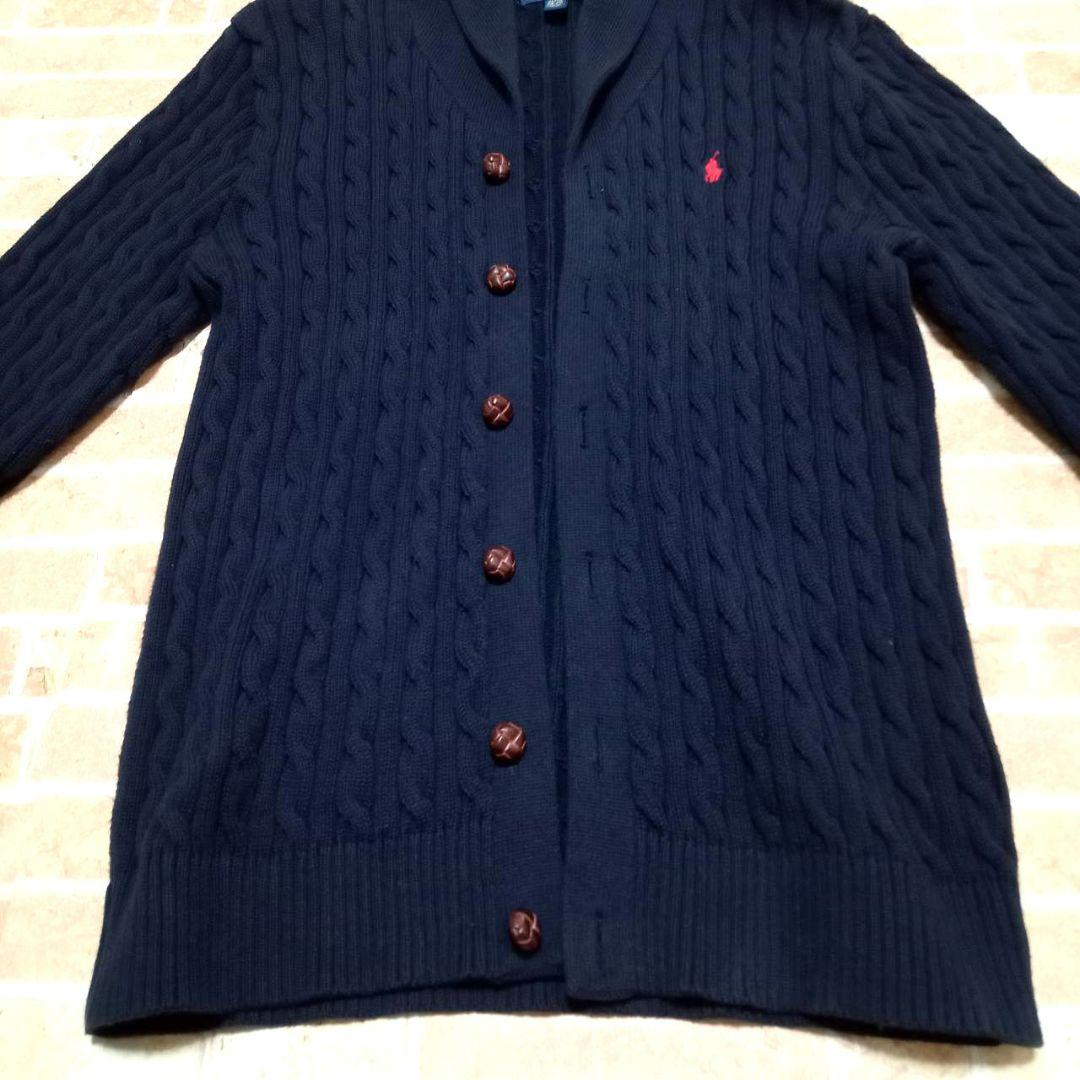 【未使用】ラルフローレン　ネイビー カーディガン　くるみボタン　XL