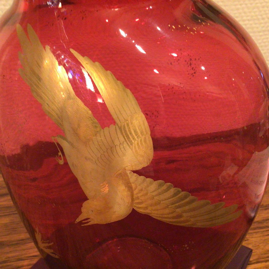 オールドバカラ　「獲物を狙う鳥　花器」　1890年頃　アンティーク美品