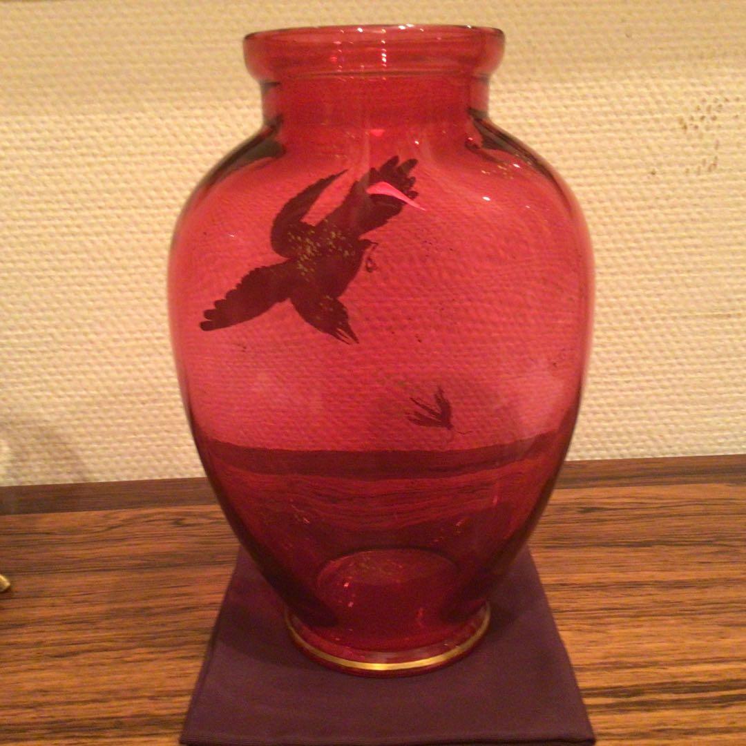 オールドバカラ　「獲物を狙う鳥　花器」　1890年頃　アンティーク美品
