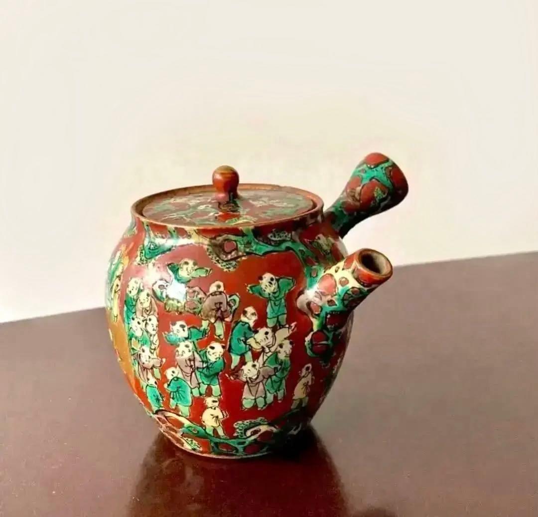 【九谷 木米】 骨董 アンティーク　急須　唐様 金彩赤絵