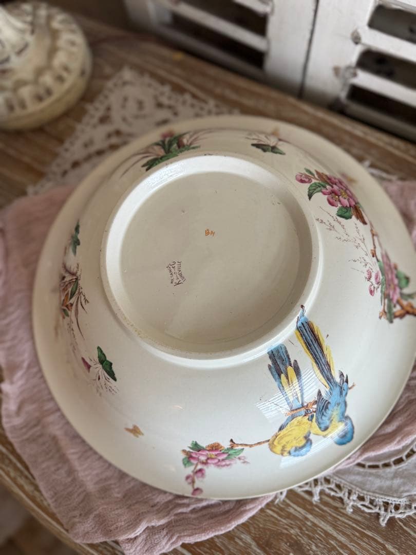 フランスアンティーク陶器リュネビィル激レアMeangeピッチャーとベイスン美品