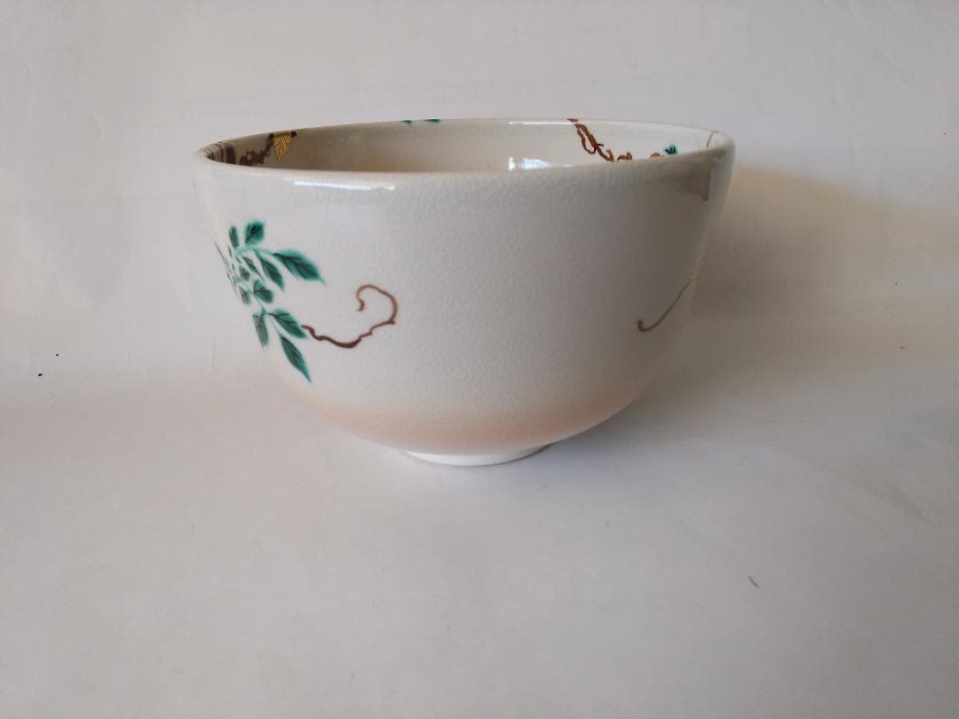 押小路窯 庄左ェ門 作 色絵「藤」茶碗 押小路焼 共箱 共布 栞 抹茶碗 新品